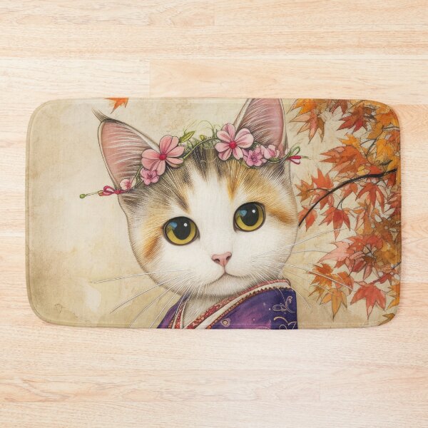 Item preview, cute Maiko cat in kimono, Japanese kawaii art illustration designed and sold by WallyPink.