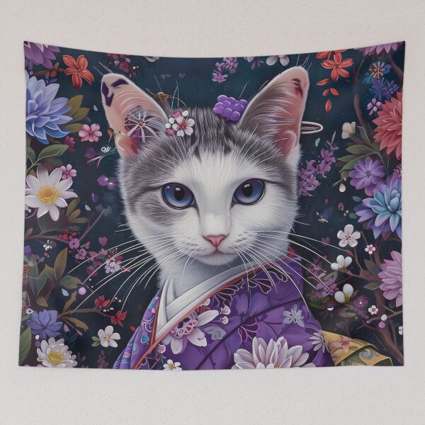 Item preview, cute Maiko cat in kimono, Japanese kawaii art illustration designed and sold by WallyPink.