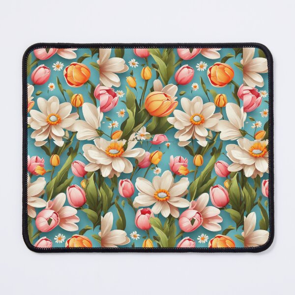 Aperçu de l'œuvre  Fleurs aquarelles de marguerites et de tuli ; Motif floral créée et vendue par PatternInArt.