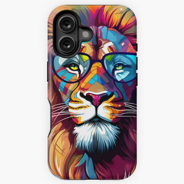 Vista previa del artículo con la obra «León colorido con gafas», diseñado y vendido por ZefirDesign.
