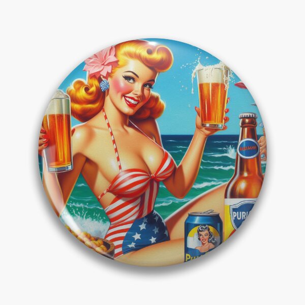 Item preview, Vintage Summer Beer Girl designed and sold by PulpVintage.