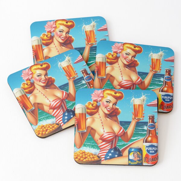 Item preview, Vintage Summer Beer Girl designed and sold by PulpVintage.