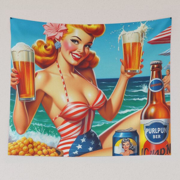Item preview, Vintage Summer Beer Girl designed and sold by PulpVintage.