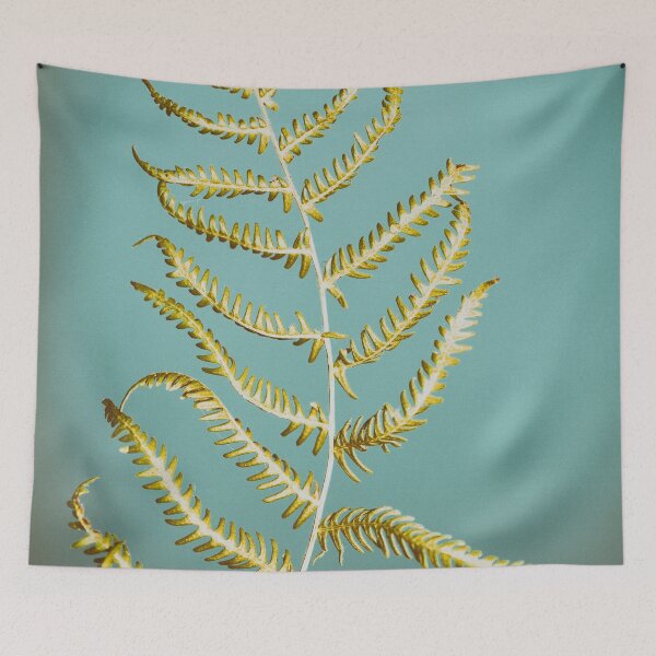 Item preview, Green Fern Leaf on Blue designed and sold by FOLK ART FUSION by heidiannemorris.