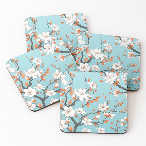 Item preview, Cyan Orange Oriental Cherry Blossoms on Beige and Chinese Wedding Double Happiness | Japanese Sakura designed and sold by GrinGalore.