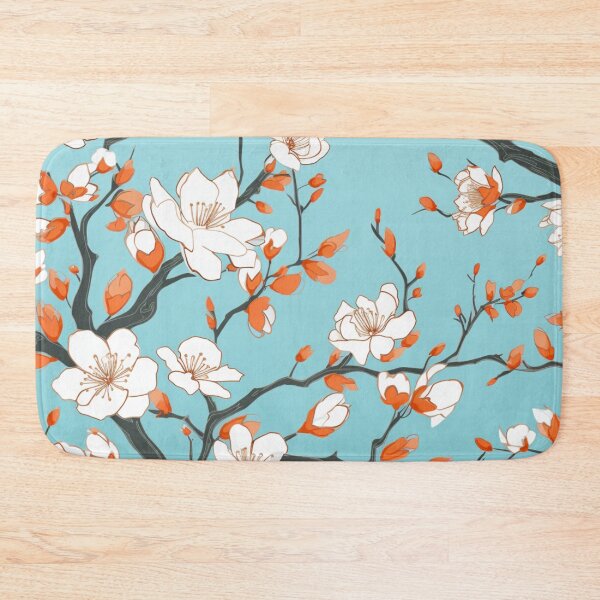 Item preview, Cyan Orange Oriental Cherry Blossoms on Beige and Chinese Wedding Double Happiness | Japanese Sakura designed and sold by GrinGalore.