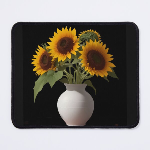 Item preview, sunflowers in a white vase on black background summer and spring style for girls designed and sold by Carlos Gudino.