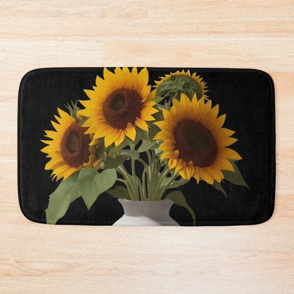 Item preview, sunflowers in a white vase on black background summer and spring style for girls designed and sold by Carlos Gudino.
