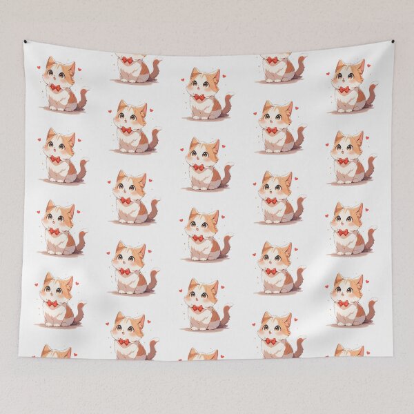 Item preview, Cute Kawaii Happy Cat Kitten in Love designed and sold by CozyKawaiiArt.