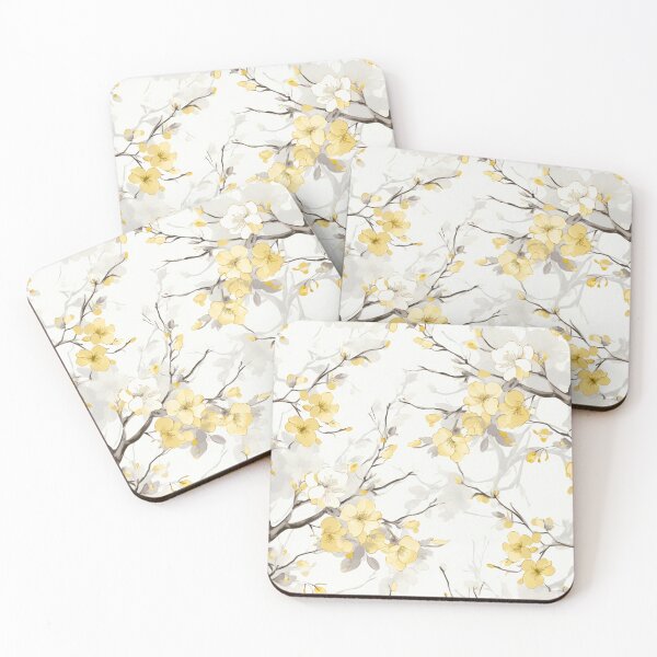Item preview, Watercolor Yellow Grey Oriental Cherry Blossoms on Beige and Chinese Wedding Double Happiness | Japanese Sakura designed and sold by GrinGalore.
