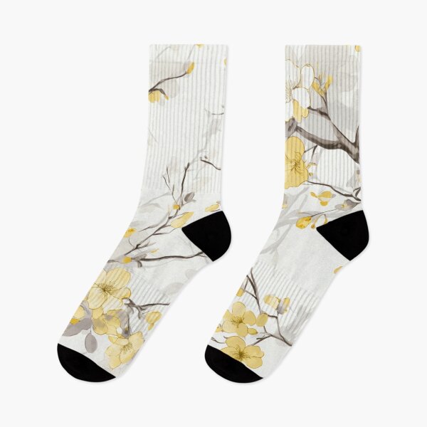 Item preview, Watercolor Yellow Grey Oriental Cherry Blossoms on Beige and Chinese Wedding Double Happiness | Japanese Sakura designed and sold by GrinGalore.