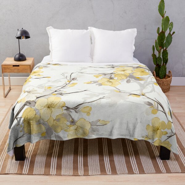 Item preview, Watercolor Yellow Grey Oriental Cherry Blossoms on Beige and Chinese Wedding Double Happiness | Japanese Sakura designed and sold by GrinGalore.