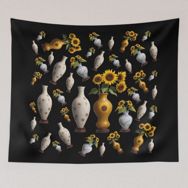Item preview, Pattern of vases and sunflowers black background summer and spring collection style designed and sold by Carlos Gudino.