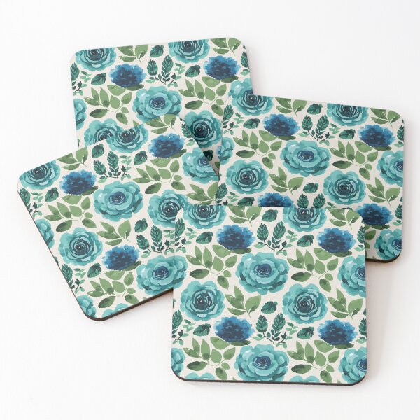 Item preview, Teal and Blue Watercolor Flowers designed and sold by Pattern_Haus.