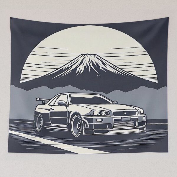 Item preview, Midnight Cruise - Skyline R34 and Mt. Fuji designed and sold by MnDShirts.