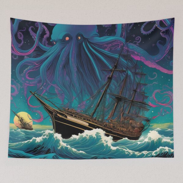 Item preview, Classic Trippy Monster Kraken Attacking Ship designed and sold by TheDarkWardrobe.