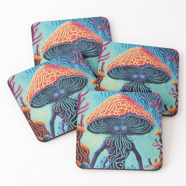 Item preview, Mushroom Coral Monster Man Eyes Fantasy Hybrid Sea Plant Creature Surreal Seascape designed and sold by AizyAlien.
