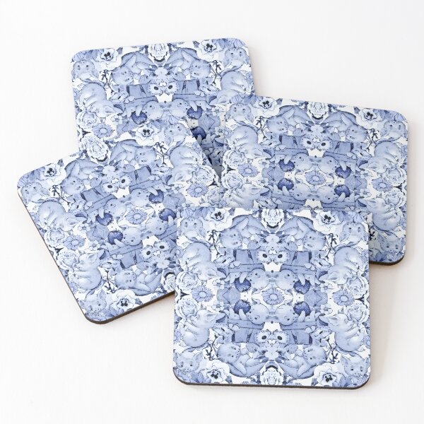 Item preview, Blue and white cute piglets toile designed and sold by SophieClimaArt.