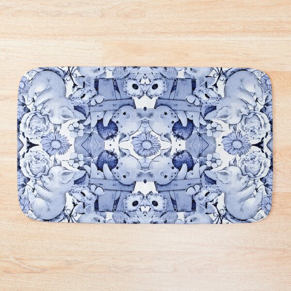 Item preview, Blue and white cute piglets toile designed and sold by SophieClimaArt.