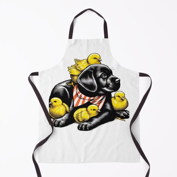 Item preview, yellow chicks nestled in its arms, and one chick is standing on top of the puppy. designed and sold by PaintMeWorld.