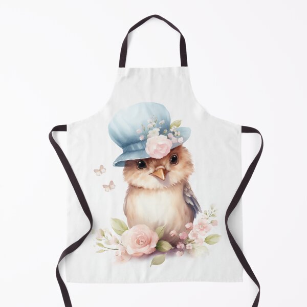 Item preview, Bonnie | Cute watercolor bird with a blue hat and pink flowers designed and sold by Aubergine Designs.