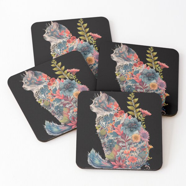Item preview, cute colorful Floral Cat Silhouette Womens Girls  designed and sold by DrawHandArt.