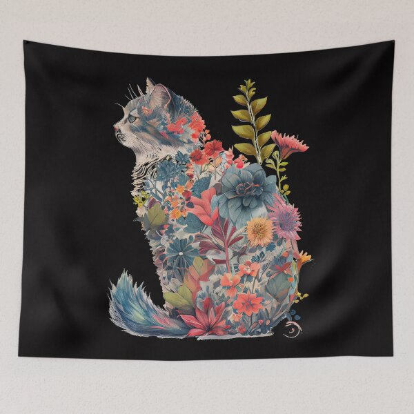 Item preview, cute colorful Floral Cat Silhouette Womens Girls  designed and sold by DrawHandArt.