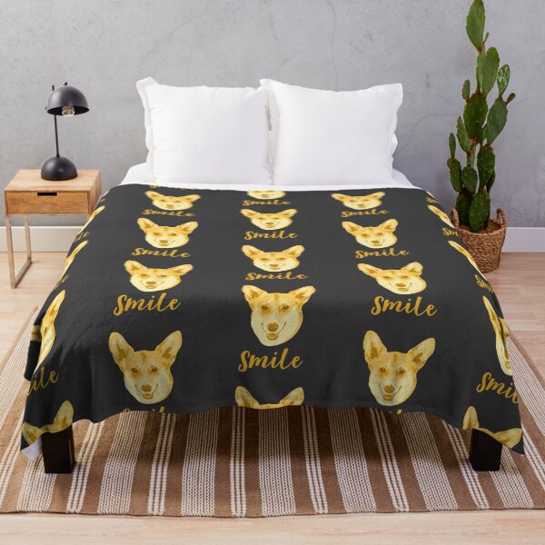 Item preview, Golden Yellow Corgi Joyful Smile Dark Background designed and sold by DuFauna.