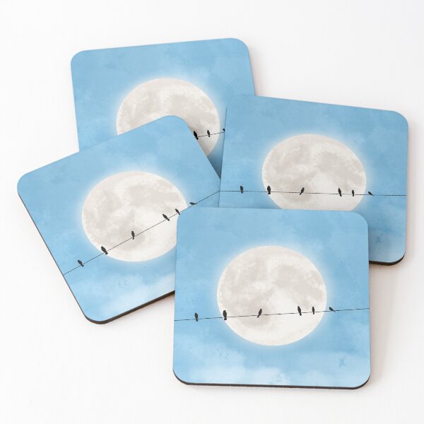 Item preview, Birds on wire silhouette in a full moon designed and sold by wonderxwander.