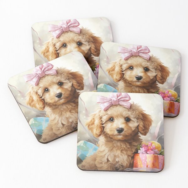 Item preview, Doodle's Delight: Goldendoodle with a Pink Bow and Present designed and sold by SellingWSarah17.