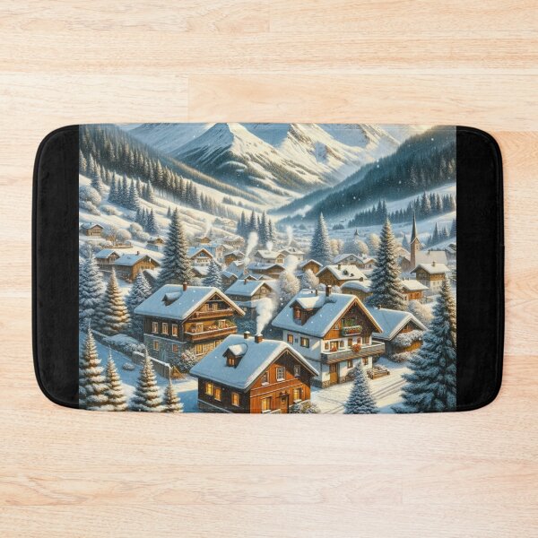 Item preview, Picturesque Mountain Village Winter Art designed and sold by BestArtByArvind.