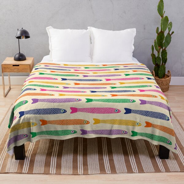 Item preview, ANCHOVIES Bright Graphic Fun Groovy Fish in Rainbow Colors on Cream - Horizontal Layout - UnBlink Studio by Jackie Tahara designed and sold by Jackie Tahara of UnBlink Studio.