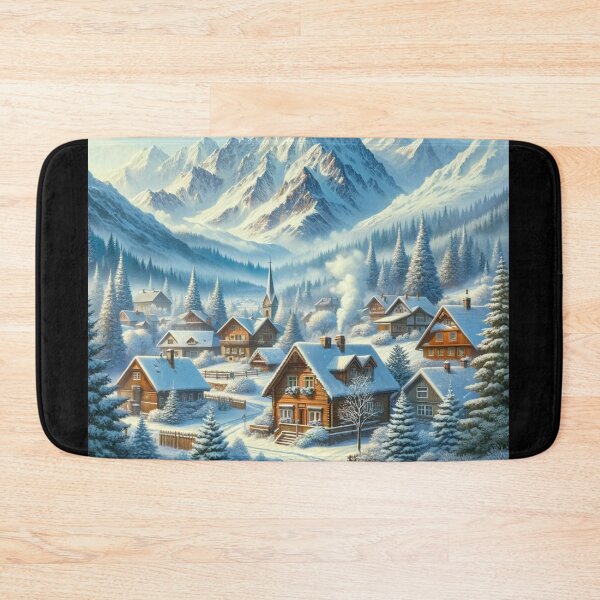 Item preview, Picturesque Mountain Village Winter Art designed and sold by BestArtByArvind.