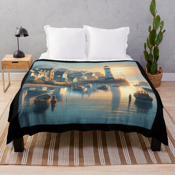 Item preview, Tranquil Seaside Village Dawn Art designed and sold by BestArtByArvind.