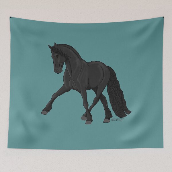 Item preview, Black Friesian Horse Performing Half Pass at a Trot designed and sold by DappledMoon.
