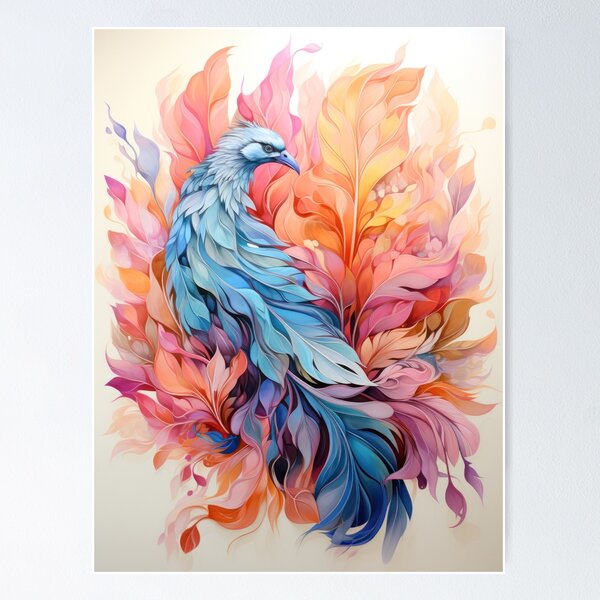 Item preview, Blue bird surrounded bij orange feathers designed and sold by PICbyFemke.
