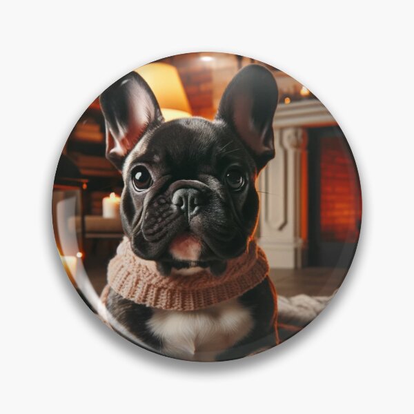 Item preview, French Bulldog is seen sitting in front of a fireplace designed and sold by Larinpage.