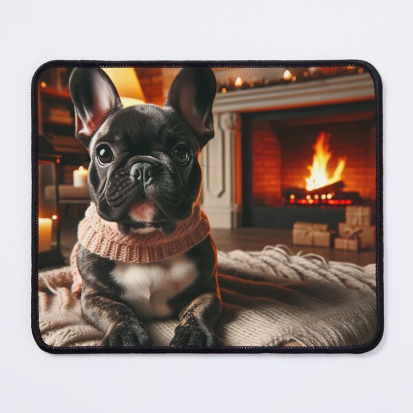 Item preview, French Bulldog is seen sitting in front of a fireplace designed and sold by Larinpage.