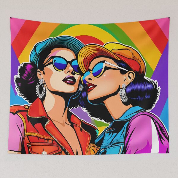 Item preview, Vintage Lesbian Couple Rainbow LGBTQ Valentine Queer Love designed and sold by whimsiqueer.