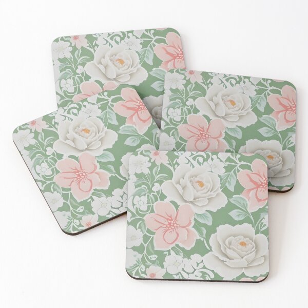 Item preview, Floral Vinatieri Design Green Sage Pink Flowers designed and sold by ColdPhelps.
