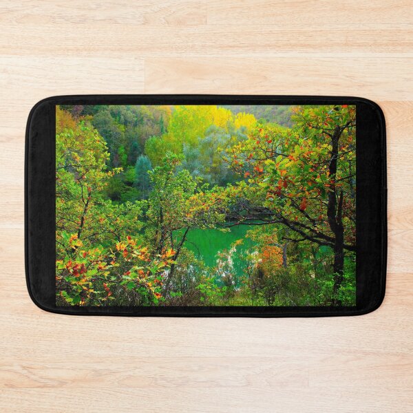 Item preview, Scenery from Lago di Boccafornace in Pievebovigliana, Valfornace (Macerata) with foliage, trunks, branches, lake designed and sold by Kristina Drozd.
