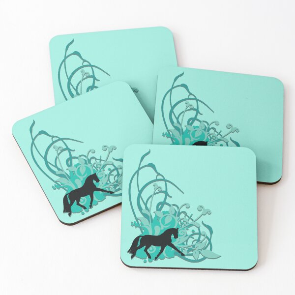 Item preview, Dressage Horse with Grungy Floral Background in Teals designed and sold by DappledMoon.