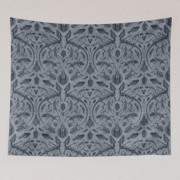 Item preview, Blue-Gray Prehistoric Fossil Illustrations Damask designed and sold by somecallmebeth.