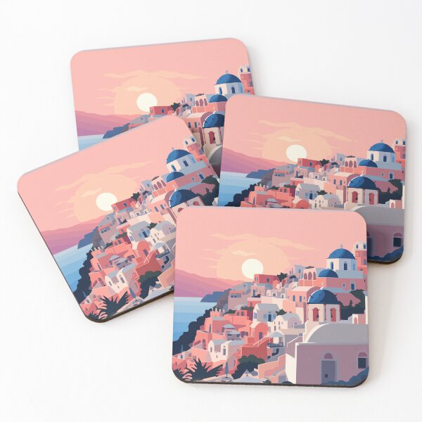 Item preview, Santorini Greece Pastel Sunset Illustration Art designed and sold by LVTFCOarts.