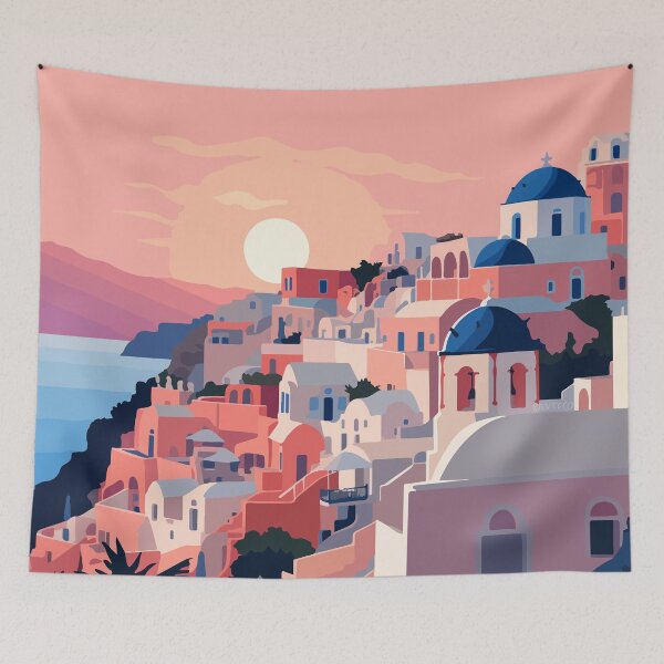 Item preview, Santorini Greece Pastel Sunset Illustration Art designed and sold by LVTFCOarts.