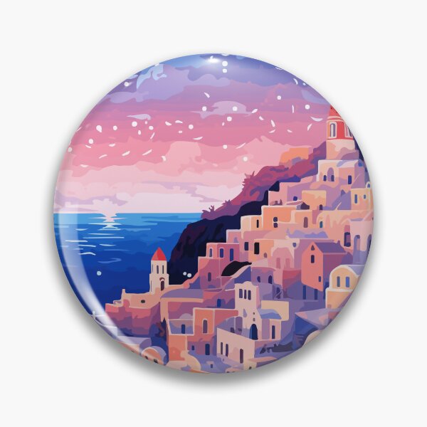 Item preview, Magical Santorini Greece Pink Sunset Illustration Art designed and sold by LVTFCOarts.