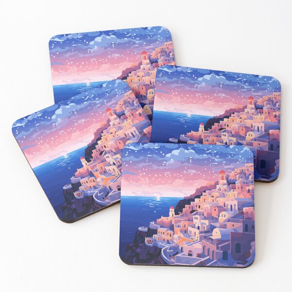 Item preview, Magical Santorini Greece Pink Sunset Illustration Art designed and sold by LVTFCOarts.