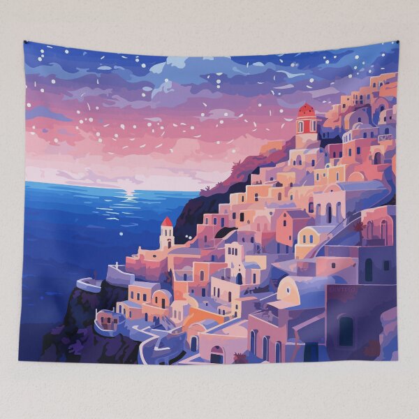 Item preview, Magical Santorini Greece Pink Sunset Illustration Art designed and sold by LVTFCOarts.
