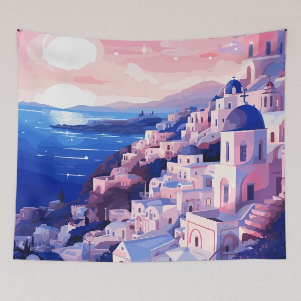 Item preview, Santorini Greece Greek Lofi Sunset Illustration Art designed and sold by LVTFCOarts.