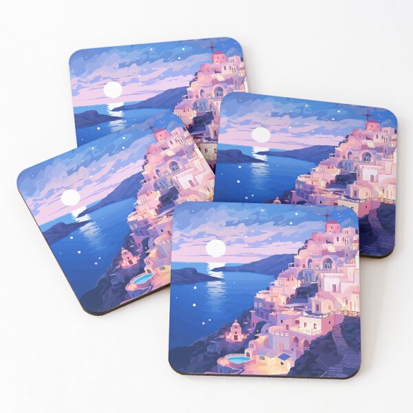 Item preview, Santorini Greece Evening Stars Illustration Art designed and sold by LVTFCOarts.